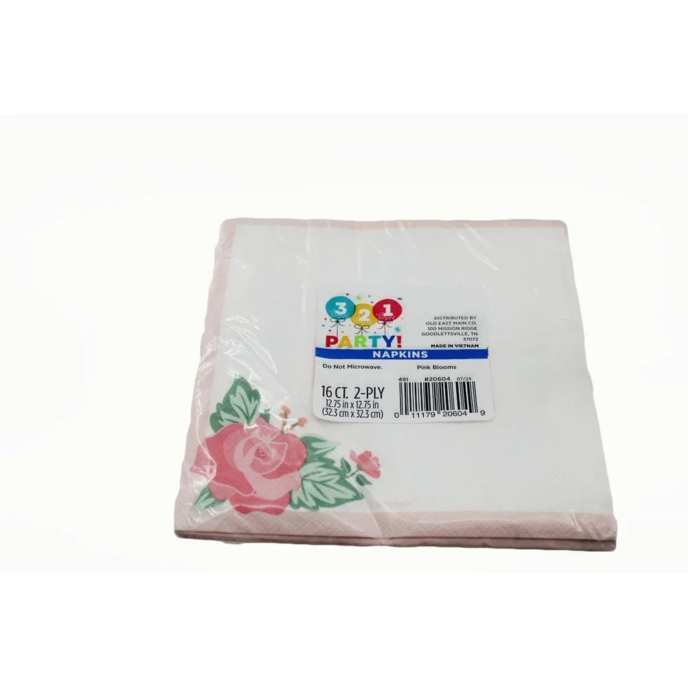 321 Party Pink Blooms‎ Floral Paper Napkins 3 Packs 16ct Each 2-Ply Gold Trim
